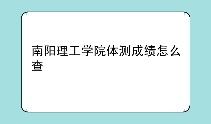 南阳理工学院体测成绩怎么查