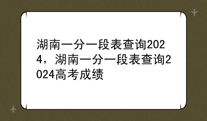 湖南一分一段表查询2024，湖南一分一段表查询2024高考成绩